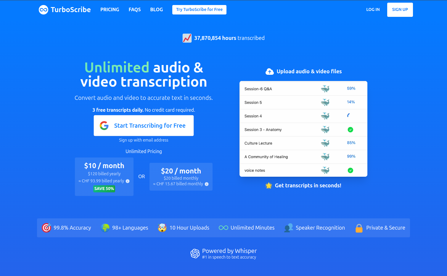 TurboScribe · one model, one queue